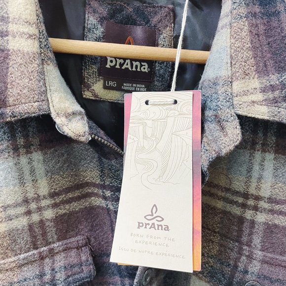 Prana Ryken Flannel Shacket/Shirt Brown Plaid (L) NWT - Picture 3 of 8